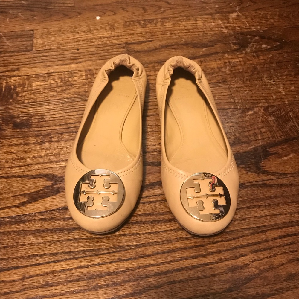 Tan Tory Burch Reva Flats